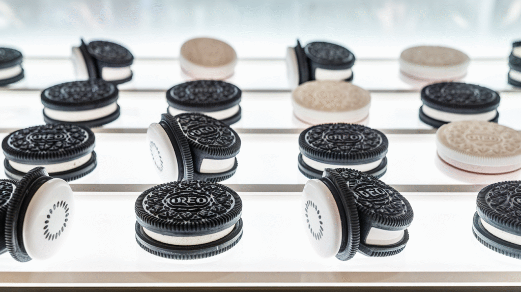 Collection de baumes à lèvres Oreo avec différents emballages et formules