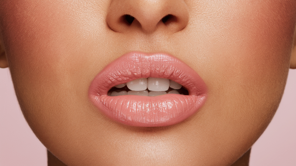 Lèvres féminines pulpeuses et naturellement volumineuses avec un arc de cupidon bien défini