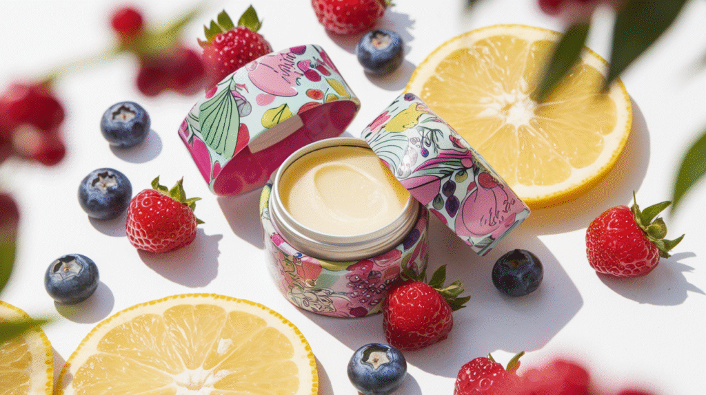 Baume à lèvres parfumé aux fruits avec ingrédients naturels