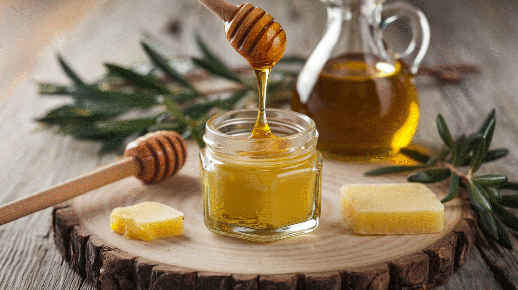 Préparation d'un baume à lèvres maison à base d'huile d'olive et de cire d'abeille