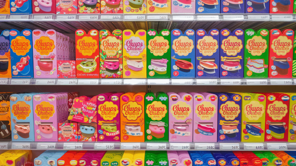 Baumes à lèvres Chupa Chups en rayon chez Action avec étiquettes de prix
