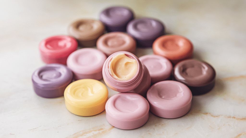Collection de beurres à lèvres colorés aux teintes variées pour hydrater et sublimer les lèvres