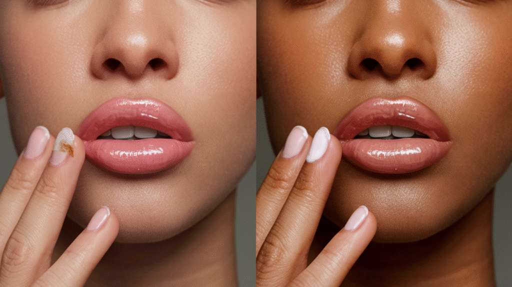 Lèvres roses hydratées après application de vaseline