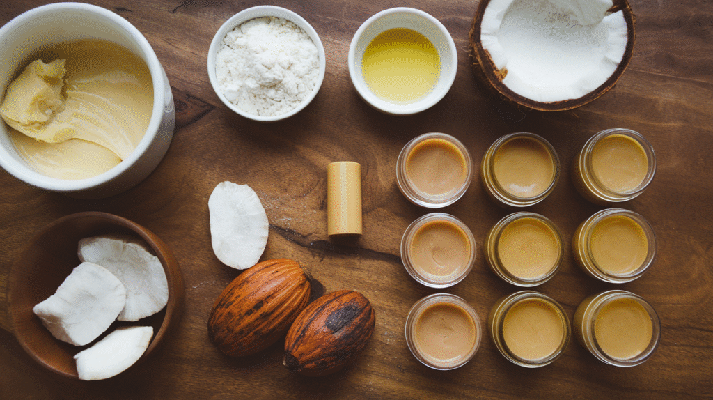 Baume à lèvres maison au beurre de cacao avec ingrédients naturels