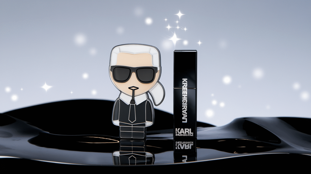 Baume à lèvres Karl Lagerfeld avec son packaging iconique et son miroir intégré