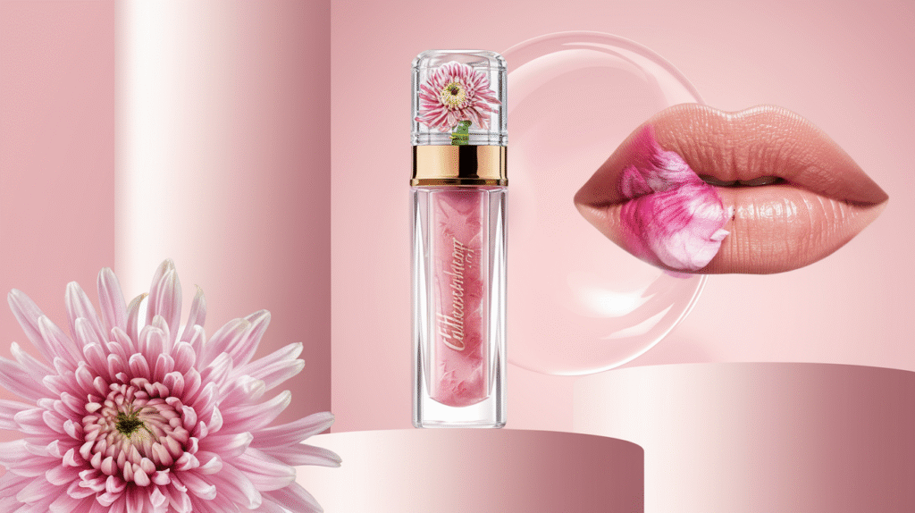 Baume à lèvres Winky Lux avec fleur de chrysanthème et teinte personnalisée