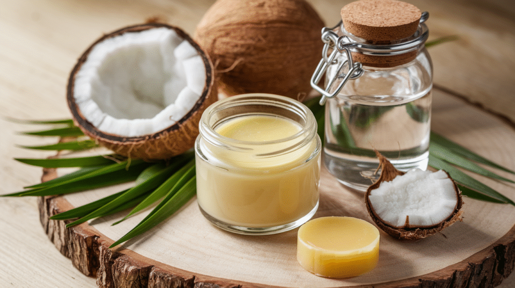 Pot de baume à lèvres bio naturel avec ingrédients bruts