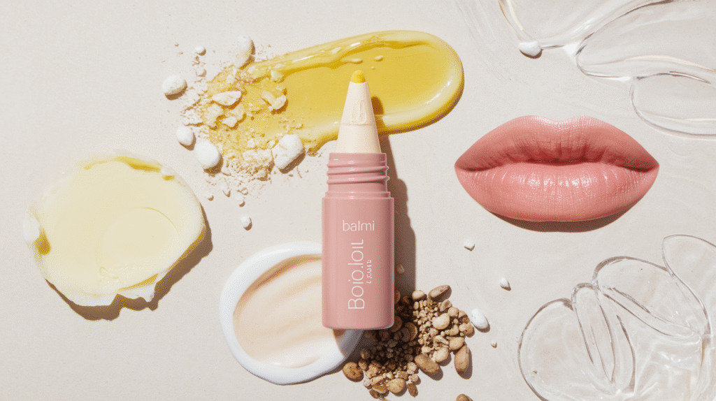 Baume à lèvres Balmi avec ses ingrédients naturels et sa protection SPF