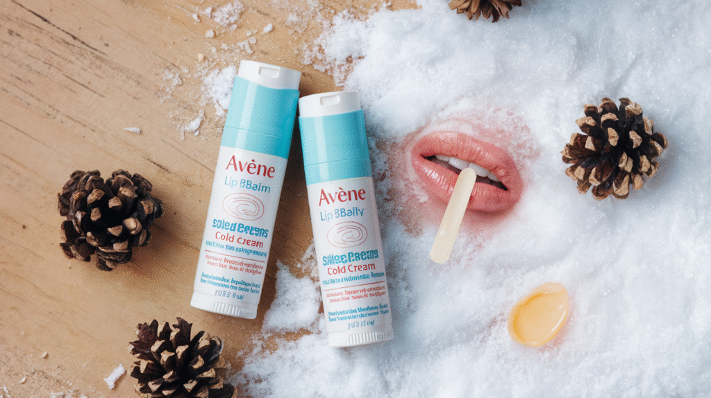 Stick lèvres Cold Cream Avène appliqué sur des lèvres sèches